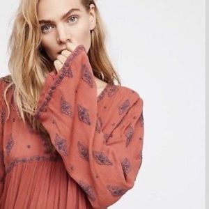 Free People Diamond Embroidered Bell Sleeve Top